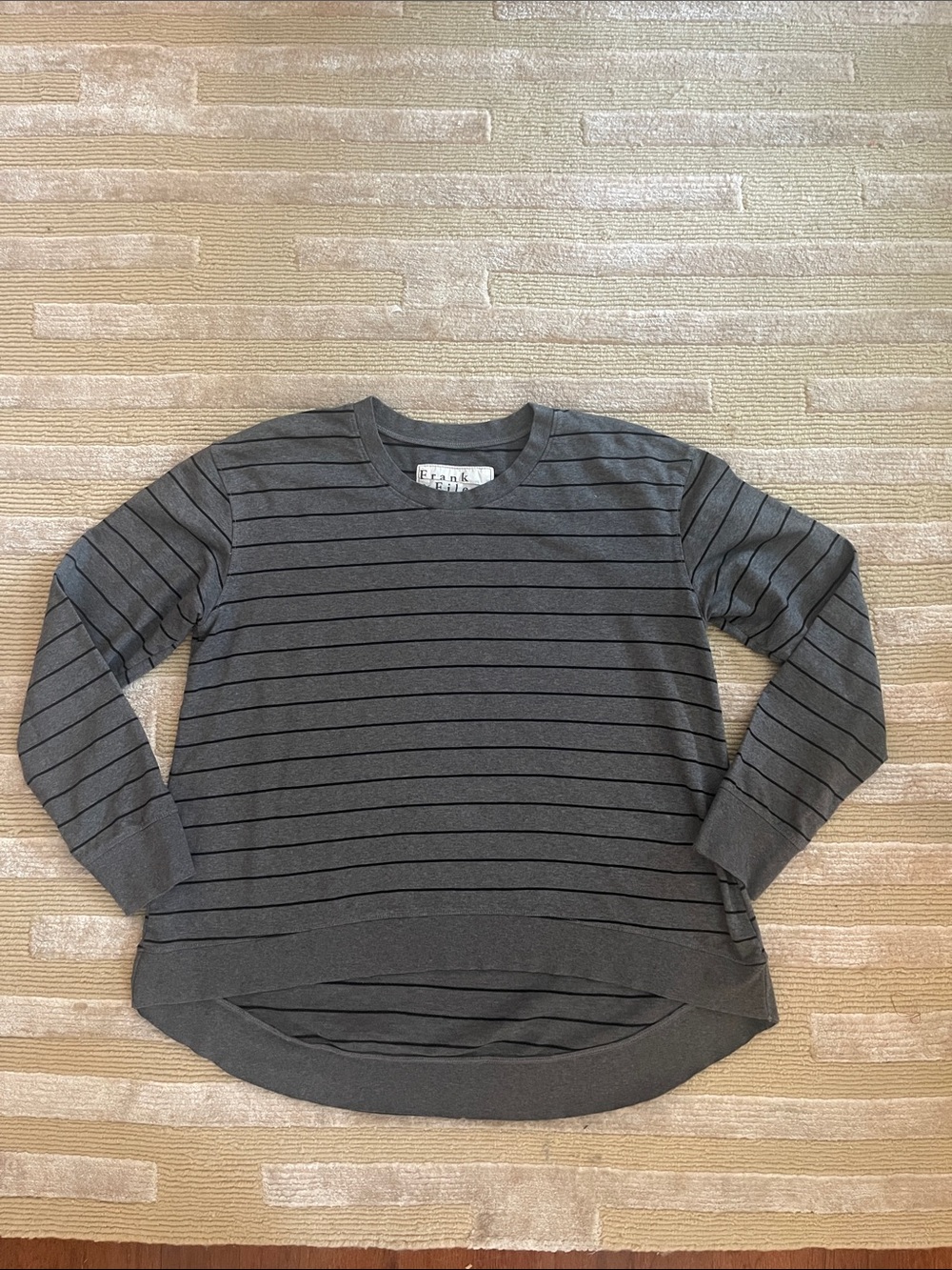 Frank & Eileen Tee Lab Cotton Charcoal Gray Crewneck Black Stripes